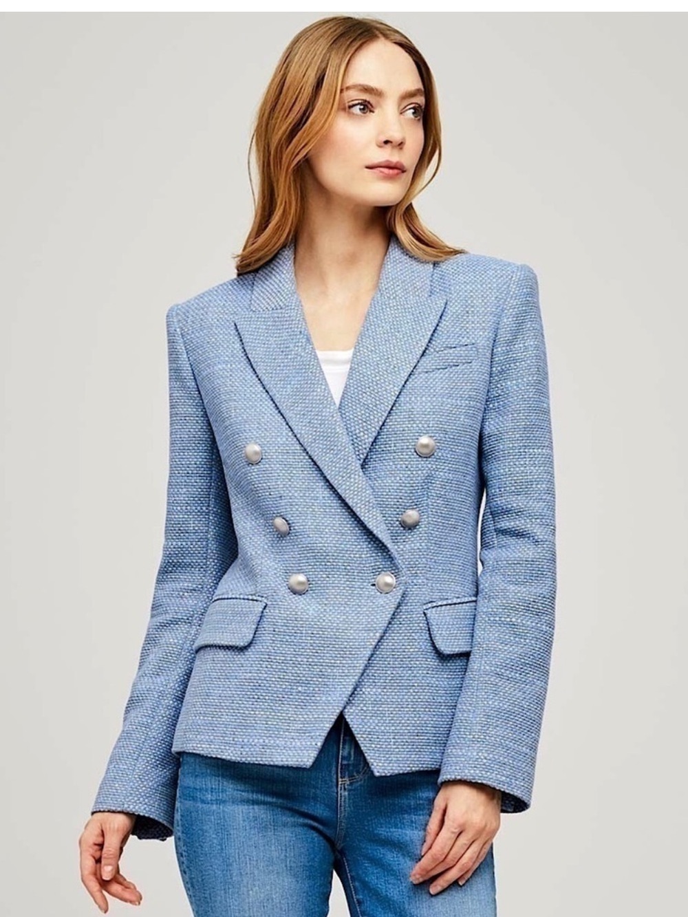 L'Agence Kenzie Blue Tweed Double Breasted Jacket Blazer NWT